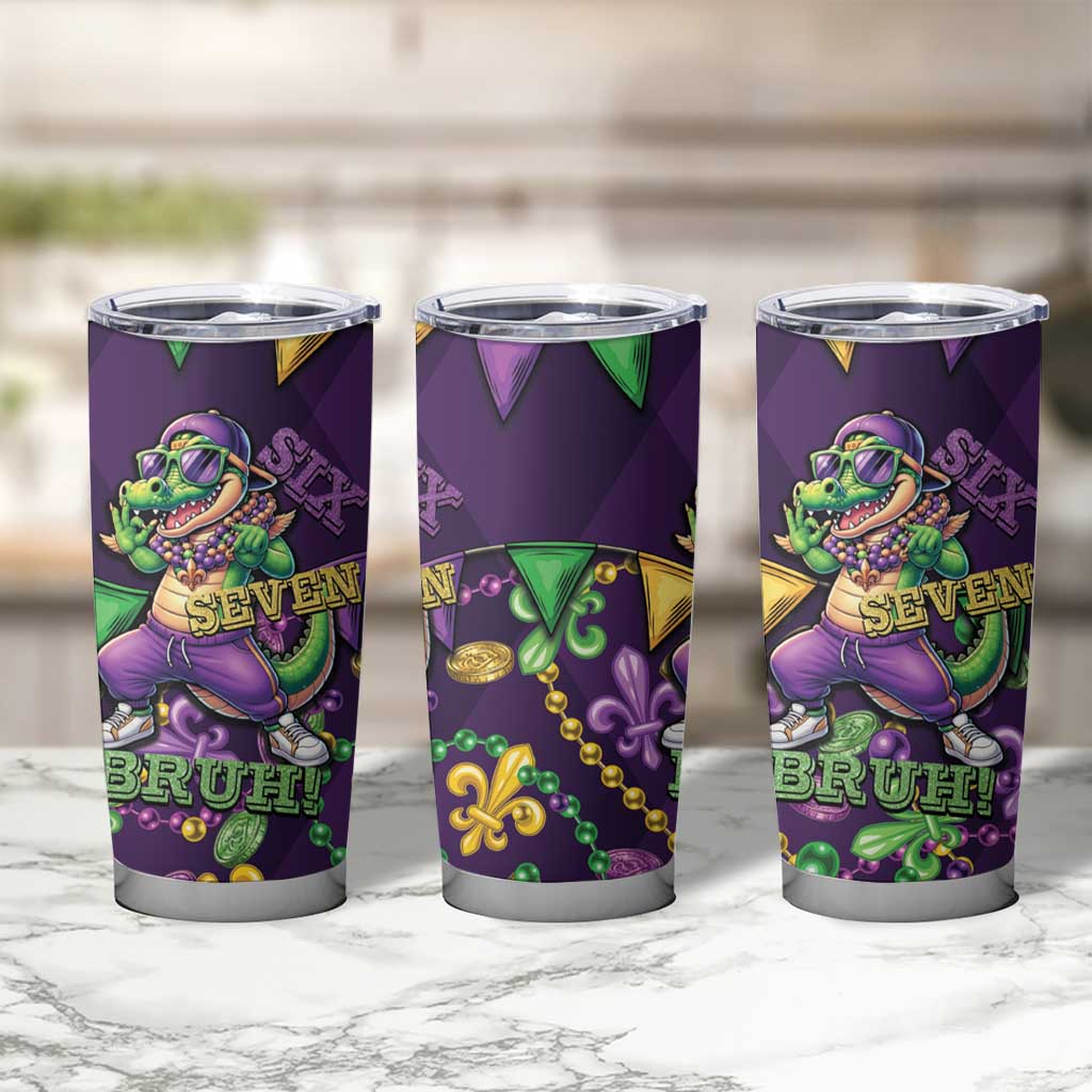 Six Seven Alligator Mardi Gras Tumbler Cup 67 Gen Alpha Slang Carnival Beads