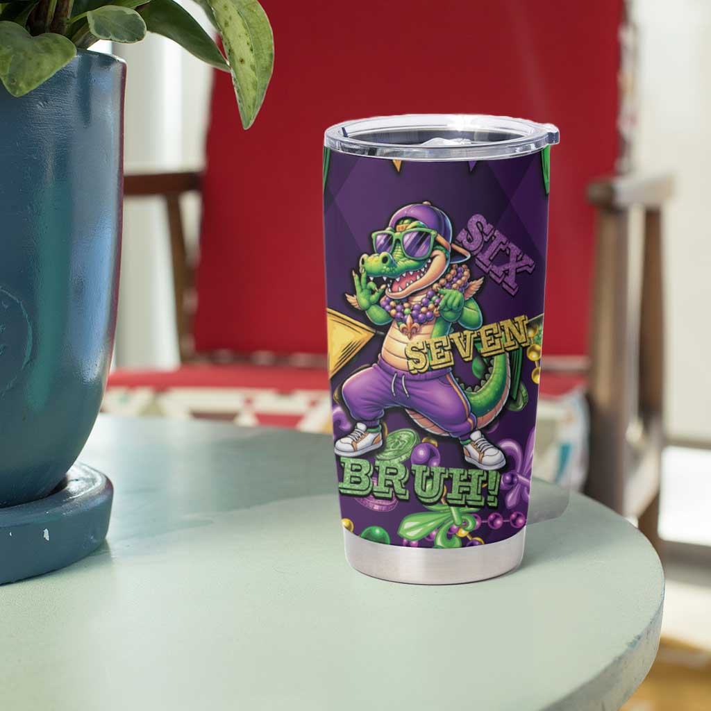 Six Seven Alligator Mardi Gras Tumbler Cup 67 Gen Alpha Slang Carnival Beads