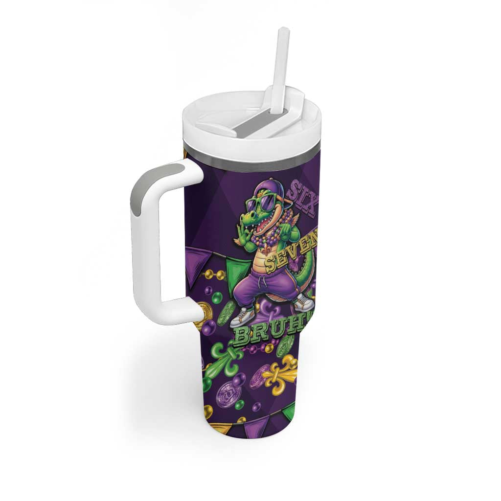 Six Seven Alligator Mardi Gras Tumbler With Handle 67 Gen Alpha Slang Carnival Beads