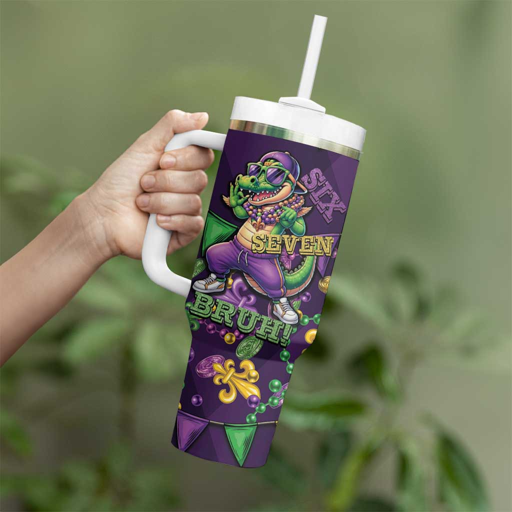 Six Seven Alligator Mardi Gras Tumbler With Handle 67 Gen Alpha Slang Carnival Beads