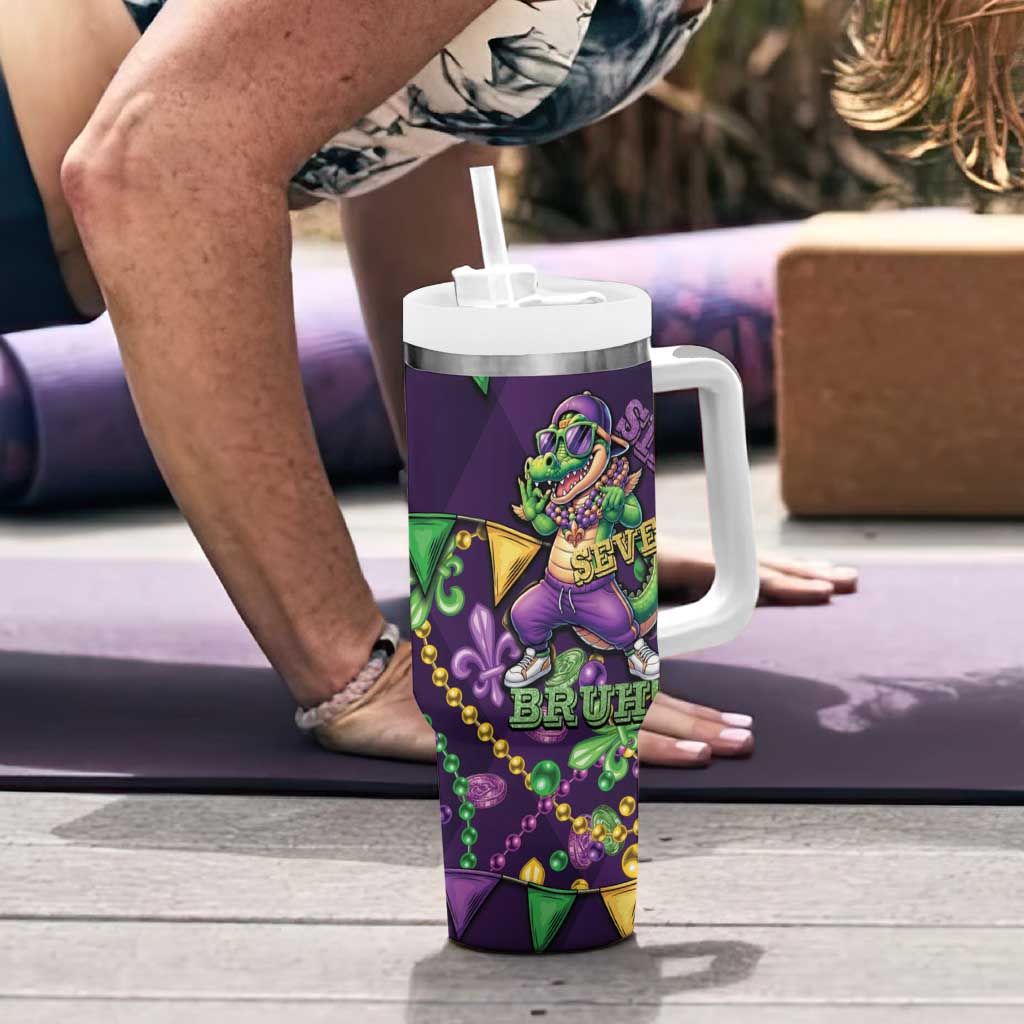 Six Seven Alligator Mardi Gras Tumbler With Handle 67 Gen Alpha Slang Carnival Beads