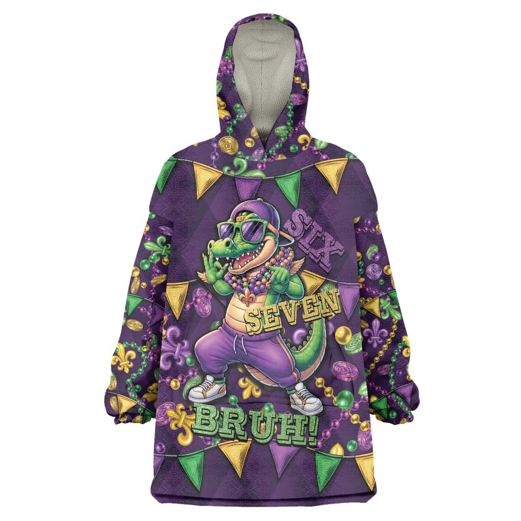 Six Seven Alligator Mardi Gras Wearable Blanket Hoodie 67 Gen Alpha Slang Carnival Beads