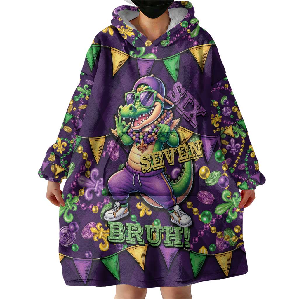 Six Seven Alligator Mardi Gras Wearable Blanket Hoodie 67 Gen Alpha Slang Carnival Beads