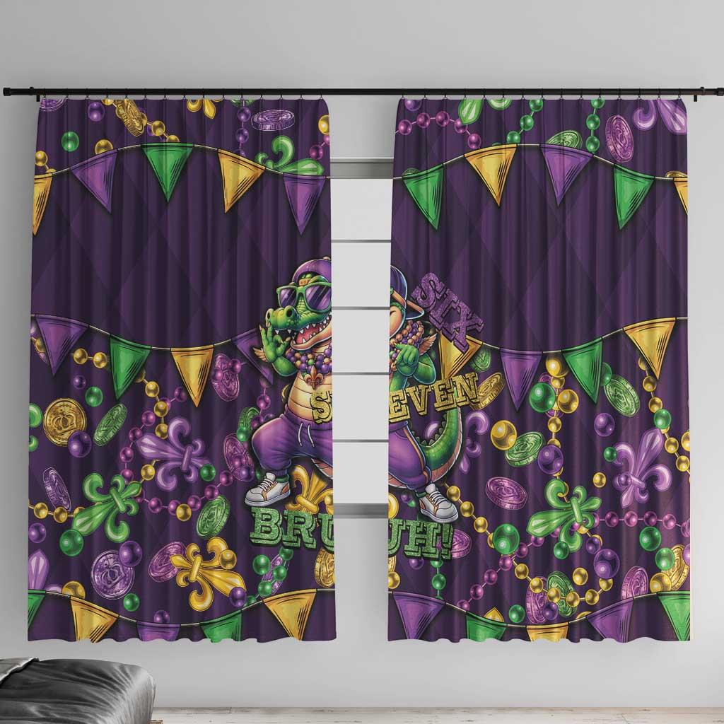 Six Seven Alligator Mardi Gras Window Curtain 67 Gen Alpha Slang Carnival Beads