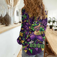 Six Seven Alligator Mardi Gras Women Casual Shirt 67 Gen Alpha Slang Carnival Beads