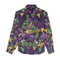 Six Seven Alligator Mardi Gras Women Casual Shirt 67 Gen Alpha Slang Carnival Beads