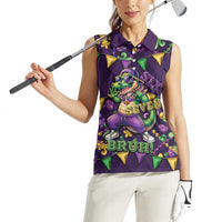 Six Seven Alligator Mardi Gras Women Sleeveless Polo Shirt 67 Gen Alpha Slang Carnival Beads