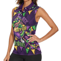 Six Seven Alligator Mardi Gras Women Sleeveless Polo Shirt 67 Gen Alpha Slang Carnival Beads