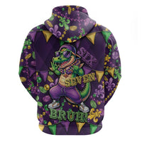 Six Seven Alligator Mardi Gras Zip Hoodie 67 Gen Alpha Slang Carnival Beads