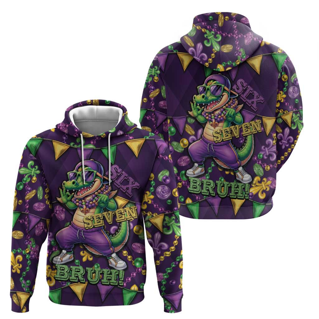 Six Seven Alligator Mardi Gras Zip Hoodie 67 Gen Alpha Slang Carnival Beads