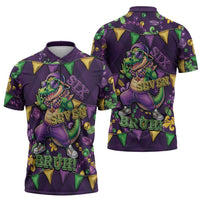 Six Seven Alligator Mardi Gras Zipper Polo Shirt 67 Gen Alpha Slang Carnival Beads