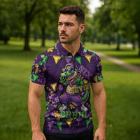 Six Seven Alligator Mardi Gras Zipper Polo Shirt 67 Gen Alpha Slang Carnival Beads