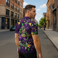 Six Seven Alligator Mardi Gras Zipper Polo Shirt 67 Gen Alpha Slang Carnival Beads