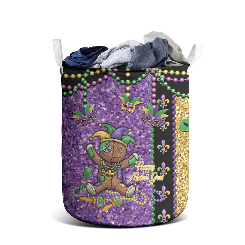 Voodoo Doll Mardi Gras Laundry Basket Throw Me Something Mister Glitter Effect