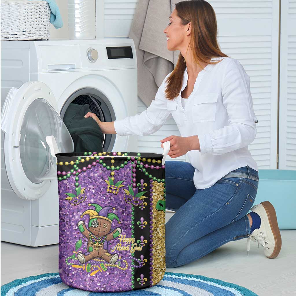 Voodoo Doll Mardi Gras Laundry Basket Throw Me Something Mister Glitter Effect