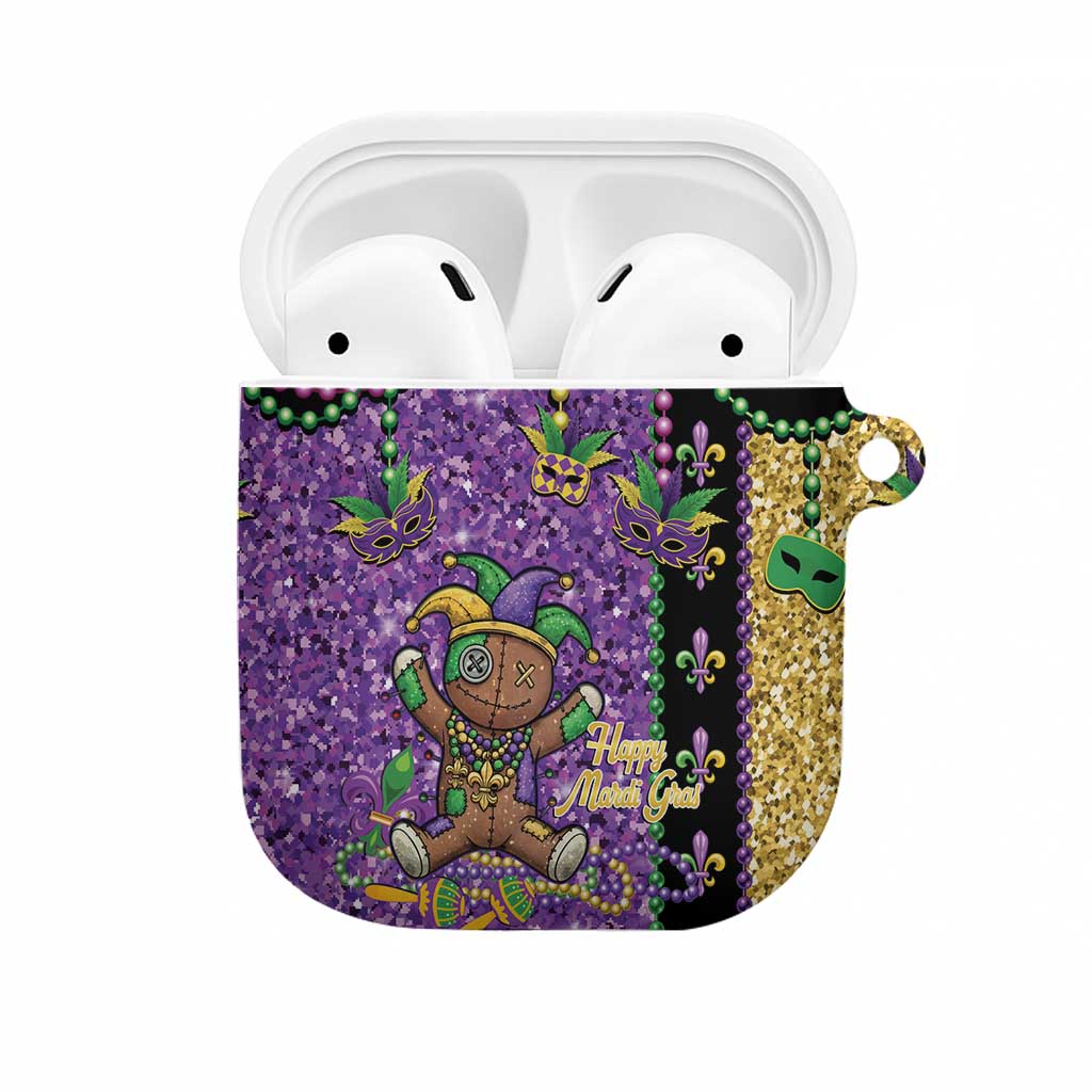 Voodoo Doll Mardi Gras AirPods Case Throw Me Something Mister Glitter Effect
