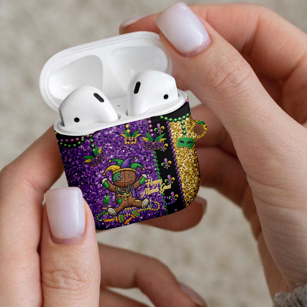 Voodoo Doll Mardi Gras AirPods Case Throw Me Something Mister Glitter Effect