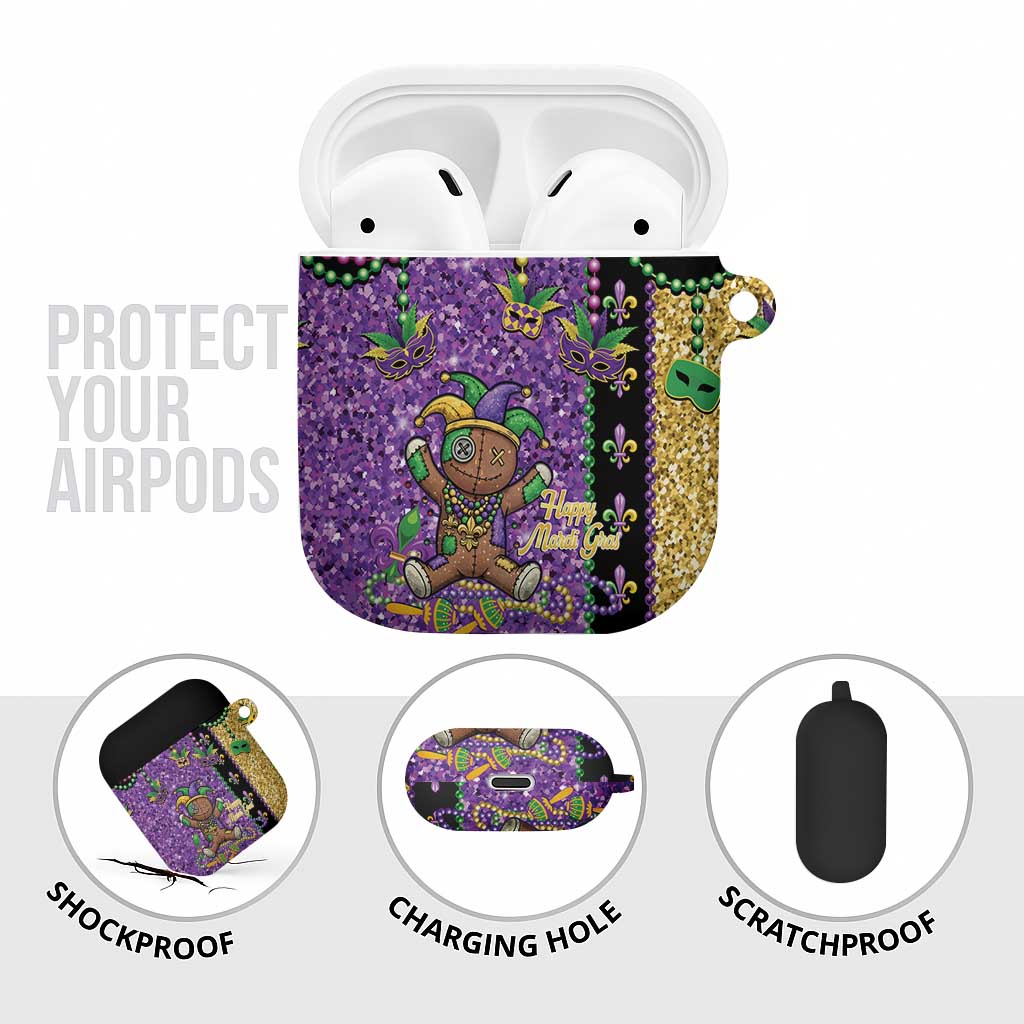 Voodoo Doll Mardi Gras AirPods Case Throw Me Something Mister Glitter Effect