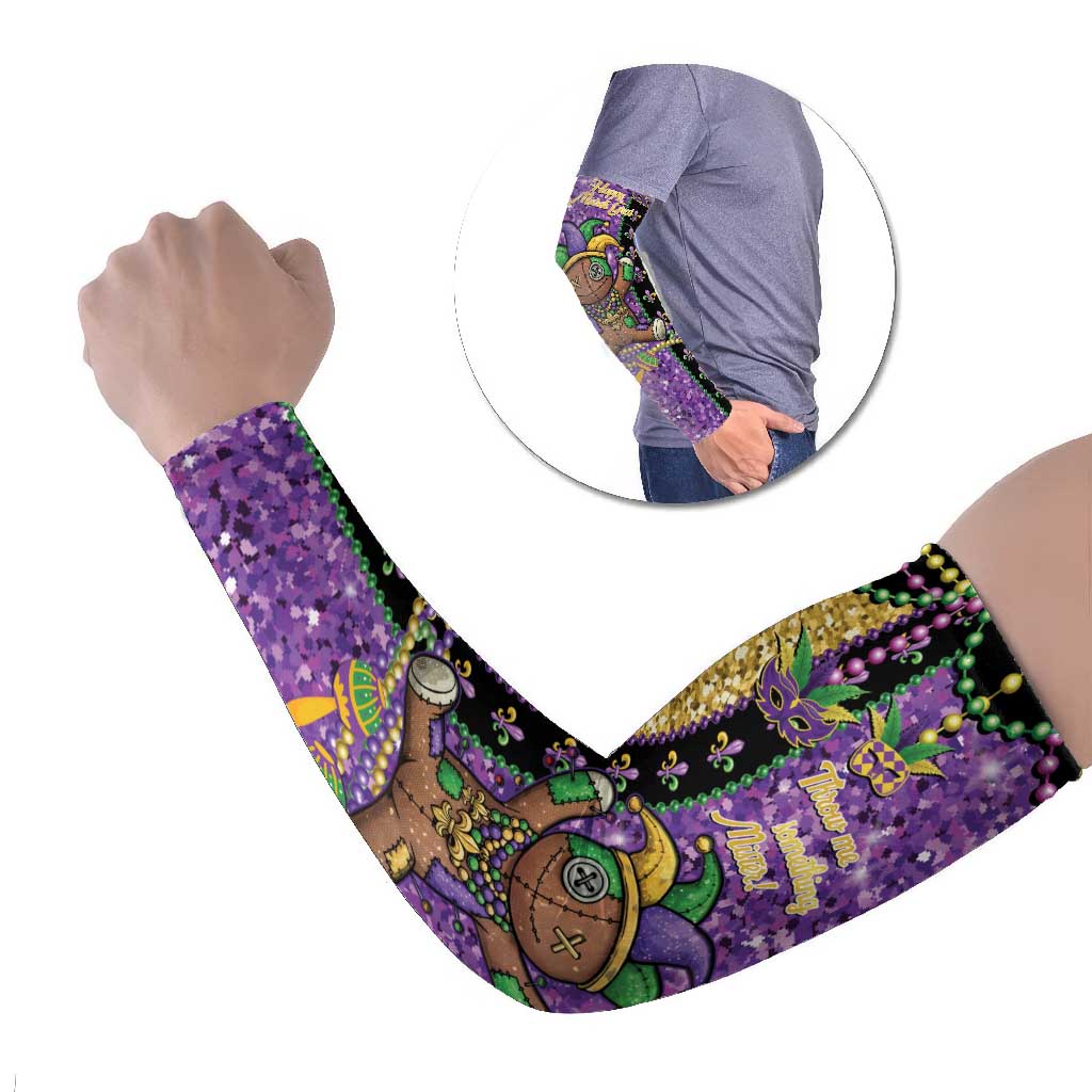 Voodoo Doll Mardi Gras Arm Sleeves Throw Me Something Mister Glitter Effect