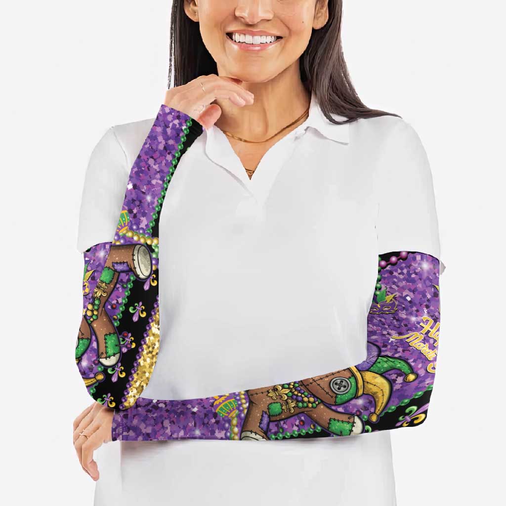 Voodoo Doll Mardi Gras Arm Sleeves Throw Me Something Mister Glitter Effect