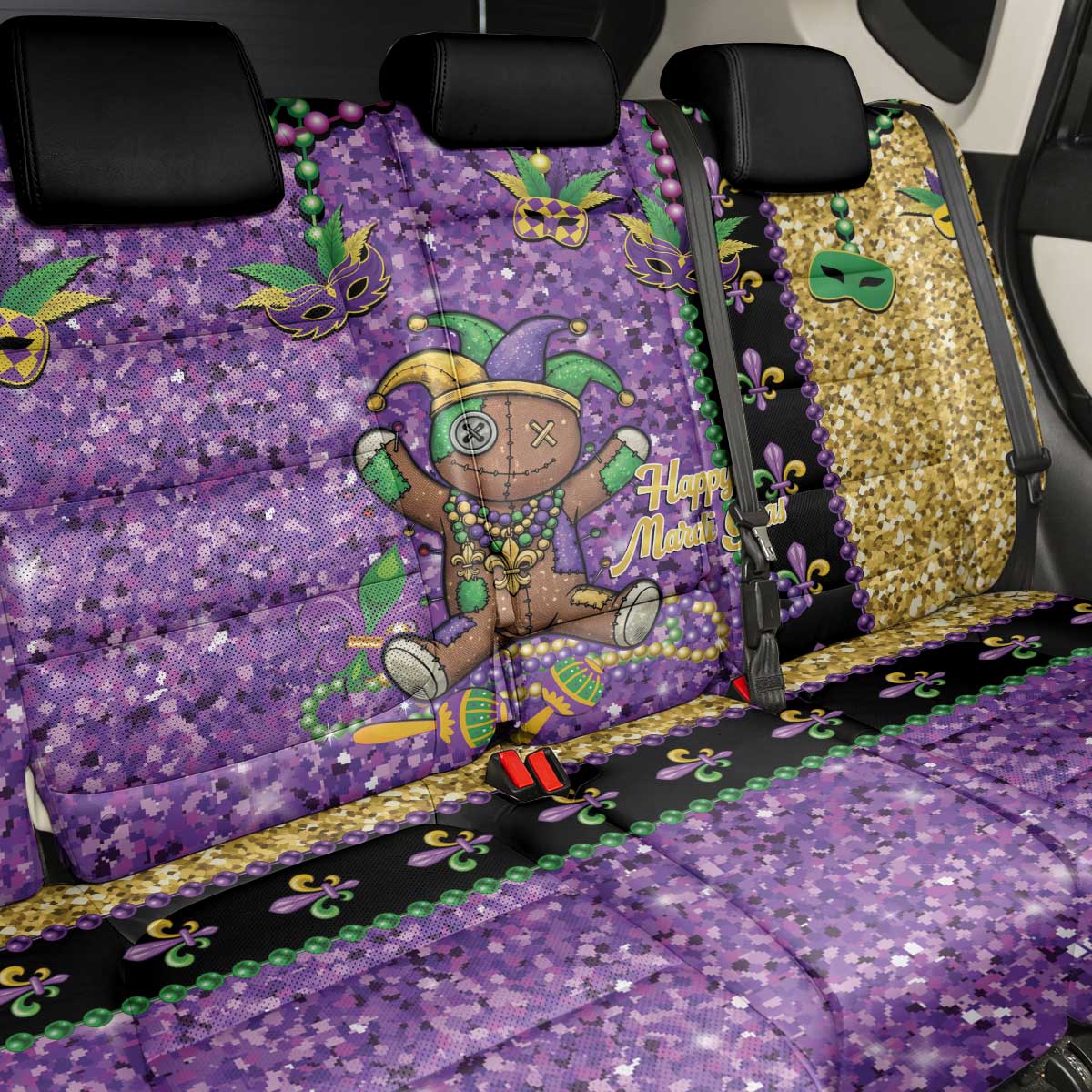 Voodoo Doll Mardi Gras Back Car Seat Cover Throw Me Something Mister Glitter Effect
