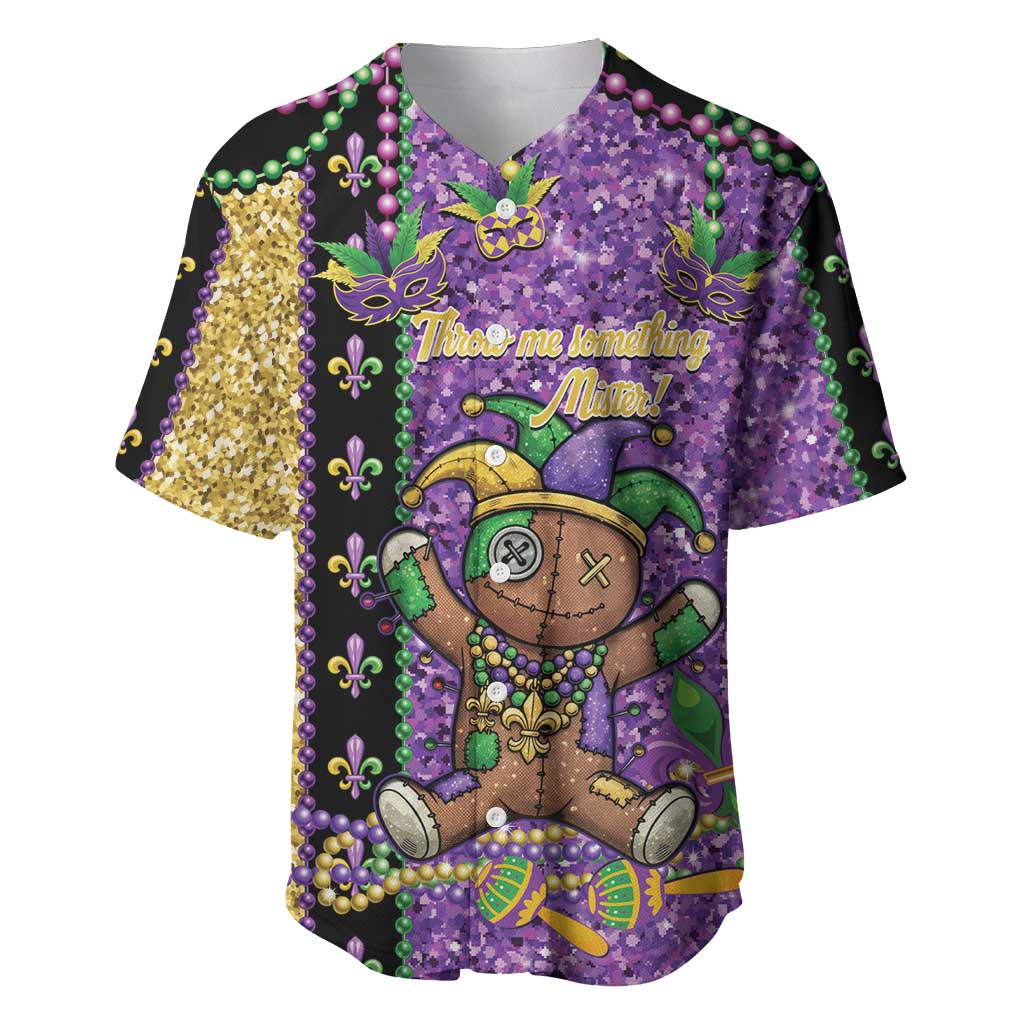 Voodoo Doll Mardi Gras Baseball Jersey Throw Me Something Mister Glitter Effect