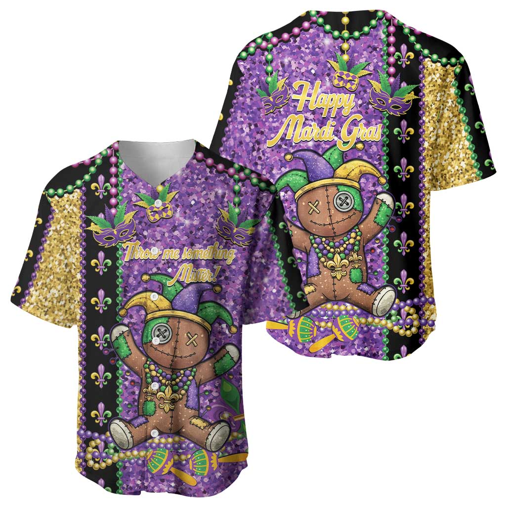 Voodoo Doll Mardi Gras Baseball Jersey Throw Me Something Mister Glitter Effect