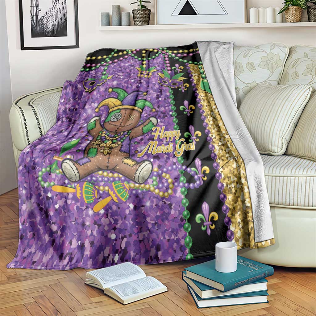 Voodoo Doll Mardi Gras Blanket Throw Me Something Mister Glitter Effect