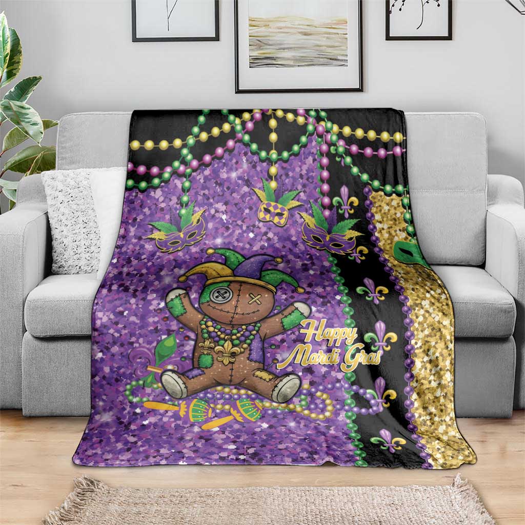 Voodoo Doll Mardi Gras Blanket Throw Me Something Mister Glitter Effect