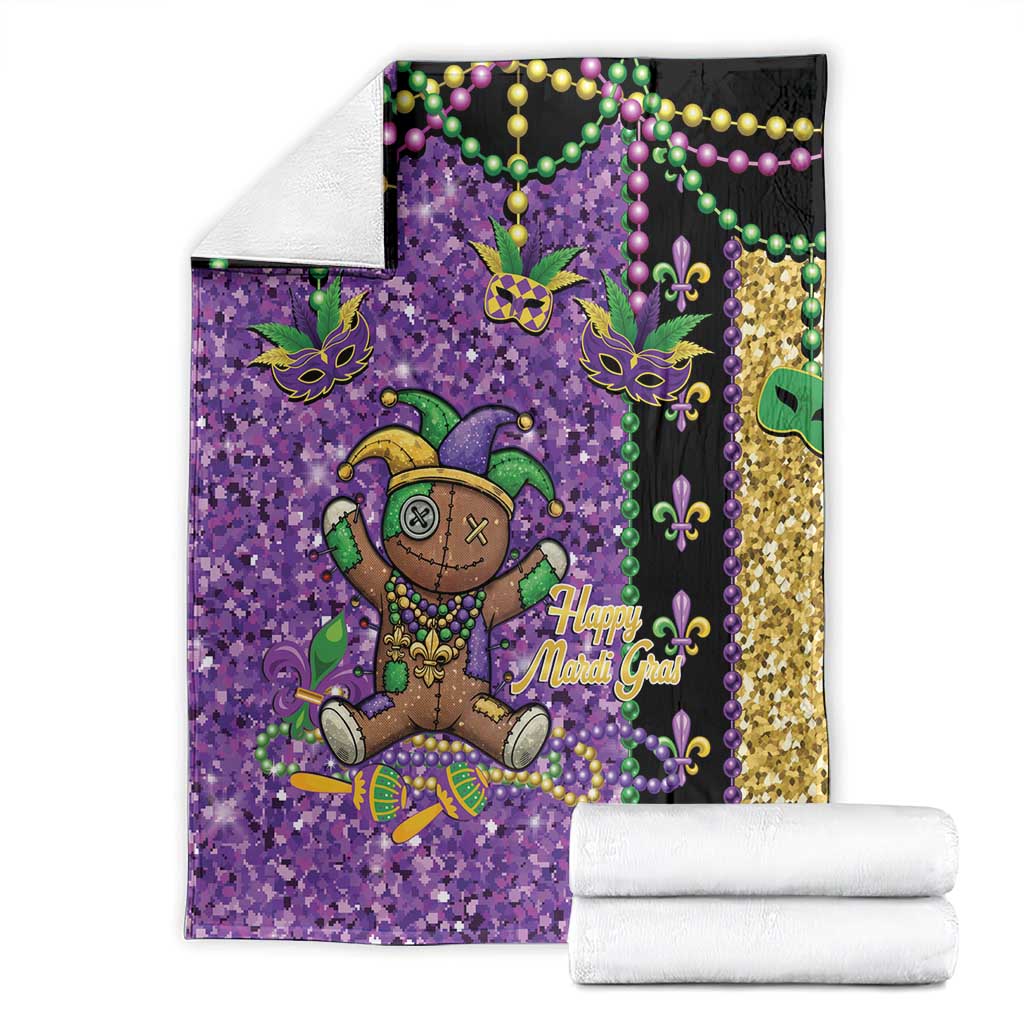 Voodoo Doll Mardi Gras Blanket Throw Me Something Mister Glitter Effect