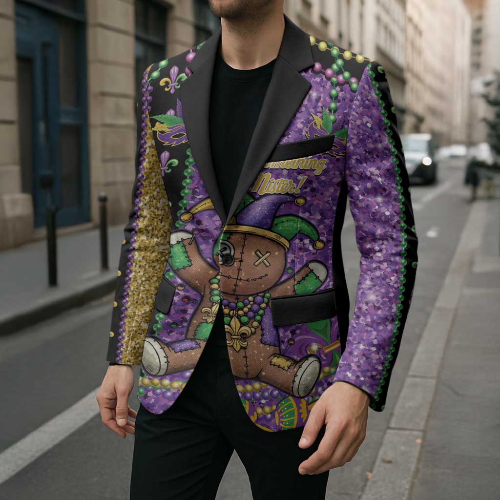 Voodoo Doll Mardi Gras Blazer Throw Me Something Mister Glitter Effect