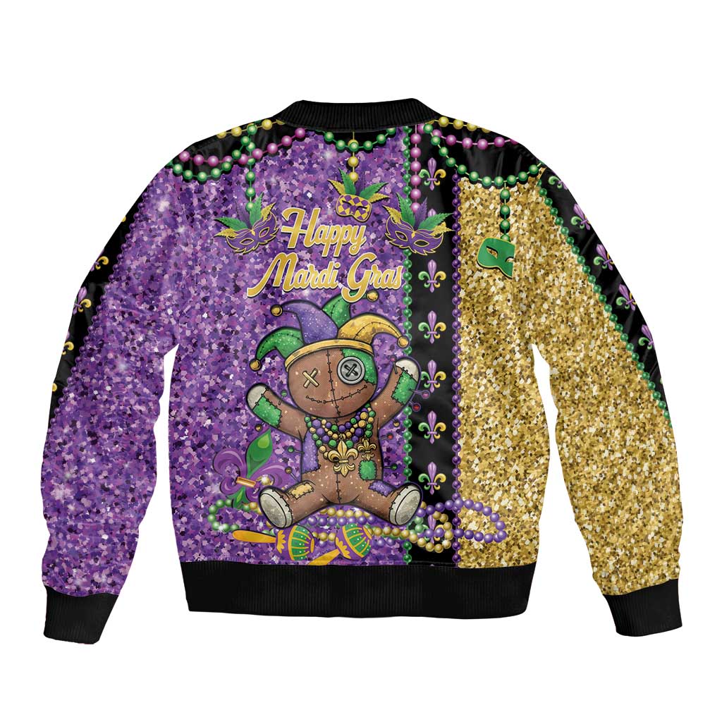 Voodoo Doll Mardi Gras Bomber Jacket Throw Me Something Mister Glitter Effect