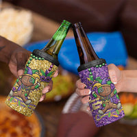 Voodoo Doll Mardi Gras 4 in 1 Can Cooler Tumbler Throw Me Something Mister Glitter Effect
