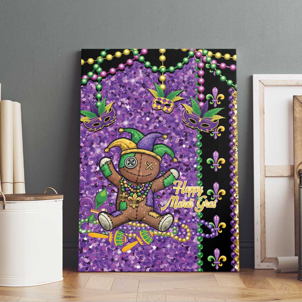 Voodoo Doll Mardi Gras Canvas Wall Art Throw Me Something Mister Glitter Effect