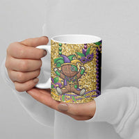 Voodoo Doll Mardi Gras Ceramic Mug Throw Me Something Mister Glitter Effect