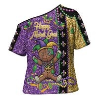 Voodoo Doll Mardi Gras Cross Shoulder Shirt Throw Me Something Mister Glitter Effect