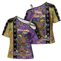 Voodoo Doll Mardi Gras Cross Shoulder Shirt Throw Me Something Mister Glitter Effect