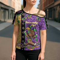 Voodoo Doll Mardi Gras Cross Shoulder Shirt Throw Me Something Mister Glitter Effect
