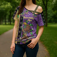 Voodoo Doll Mardi Gras Cross Shoulder Shirt Throw Me Something Mister Glitter Effect