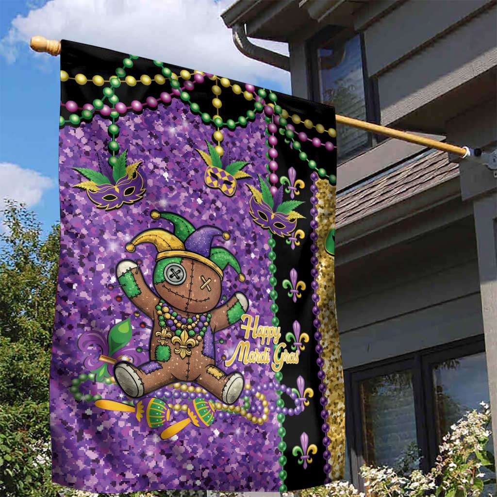 Voodoo Doll Mardi Gras Garden Flag Throw Me Something Mister Glitter Effect