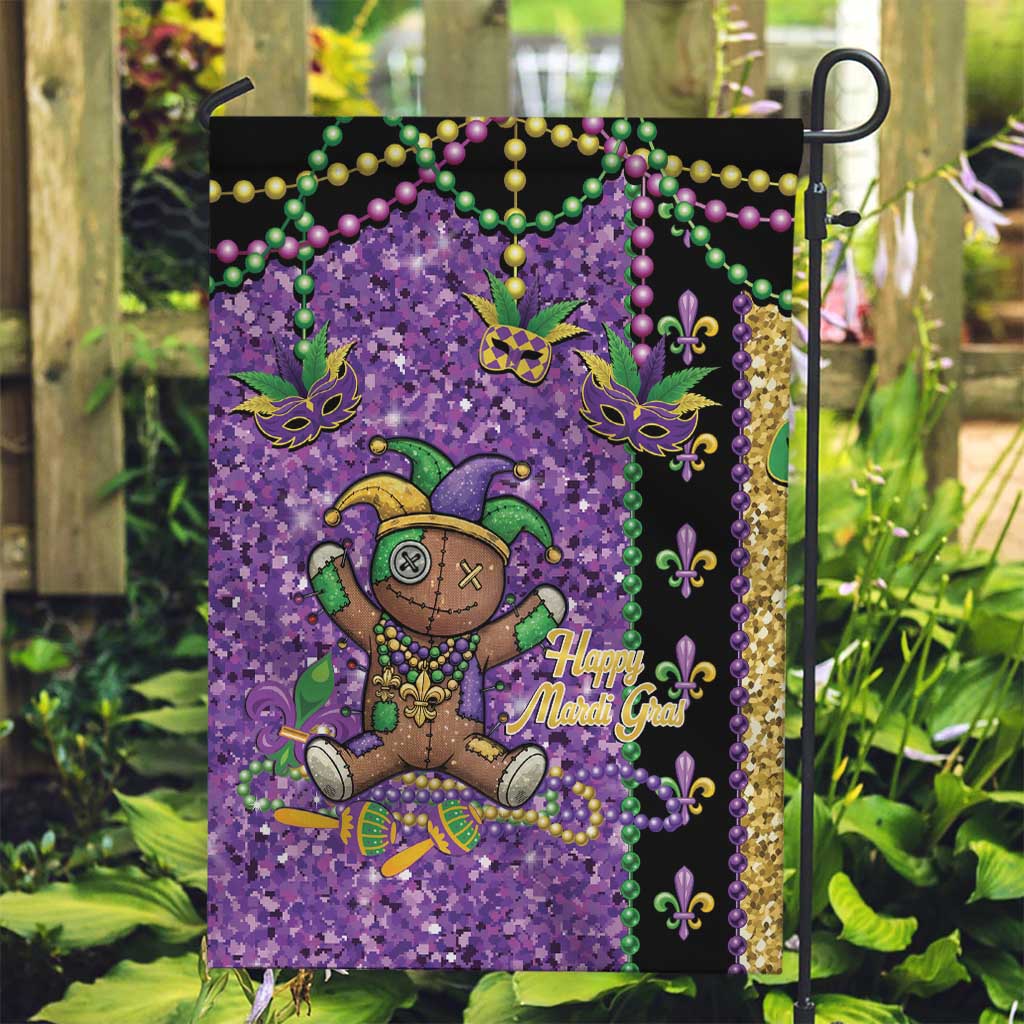 Voodoo Doll Mardi Gras Garden Flag Throw Me Something Mister Glitter Effect
