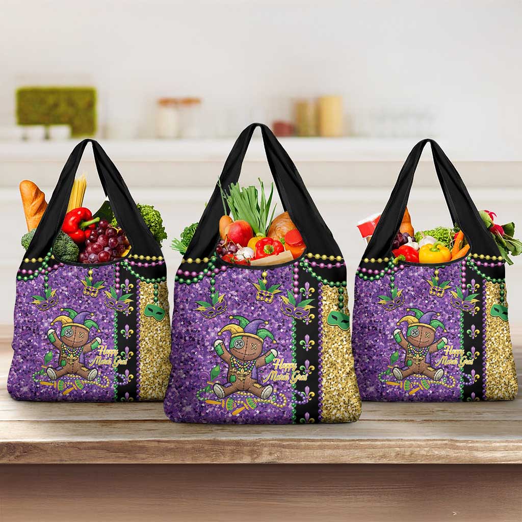 Voodoo Doll Mardi Gras Grocery Bag Throw Me Something Mister Glitter Effect