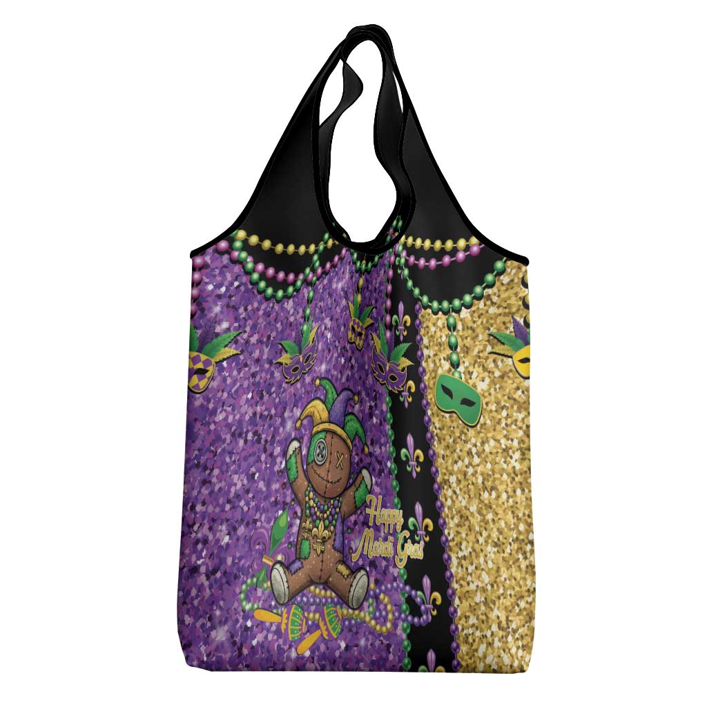 Voodoo Doll Mardi Gras Grocery Bag Throw Me Something Mister Glitter Effect