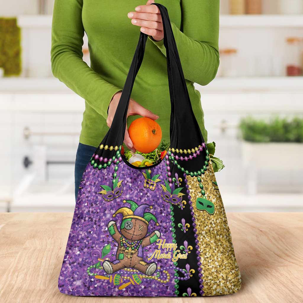 Voodoo Doll Mardi Gras Grocery Bag Throw Me Something Mister Glitter Effect