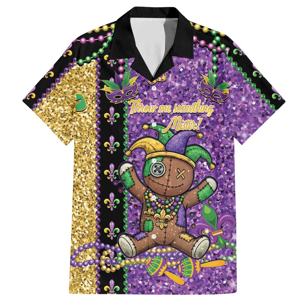 Voodoo Doll Mardi Gras Hawaiian Shirt Throw Me Something Mister Glitter Effect