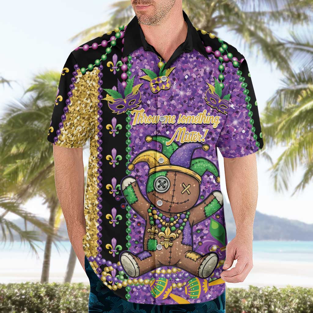 Voodoo Doll Mardi Gras Hawaiian Shirt Throw Me Something Mister Glitter Effect