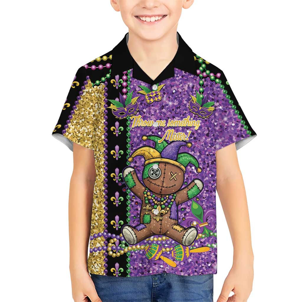 Voodoo Doll Mardi Gras Hawaiian Shirt Throw Me Something Mister Glitter Effect