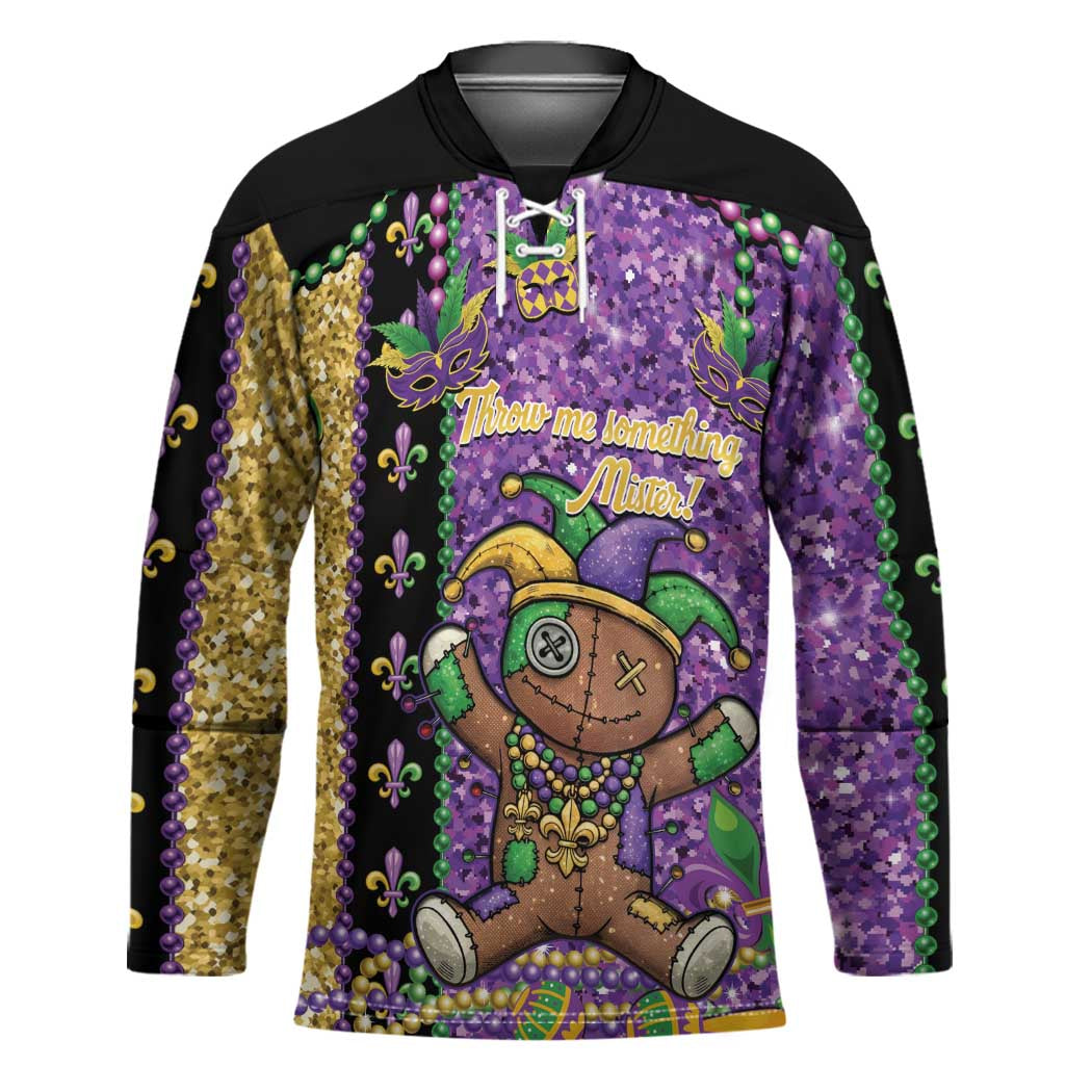Voodoo Doll Mardi Gras Hockey Jersey Throw Me Something Mister Glitter Effect