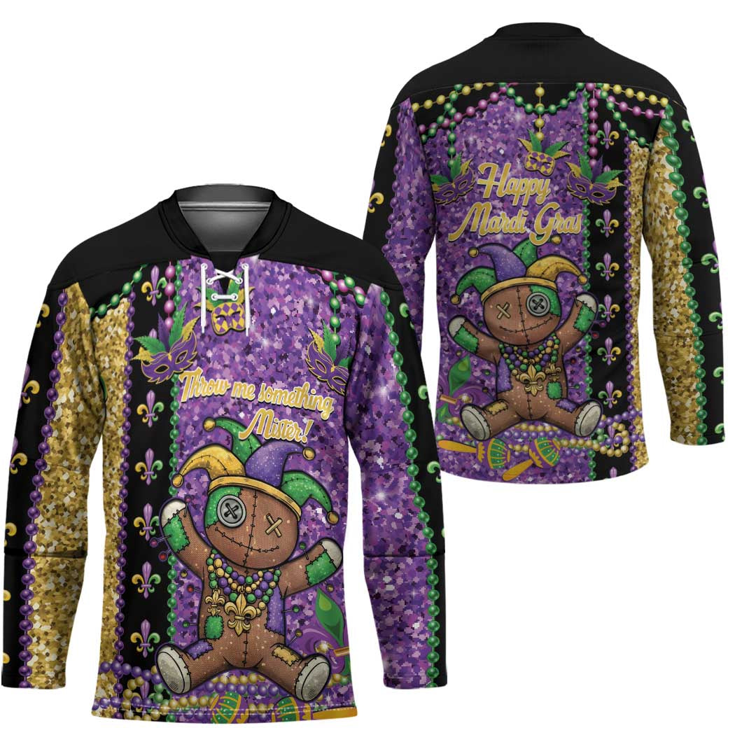 Voodoo Doll Mardi Gras Hockey Jersey Throw Me Something Mister Glitter Effect