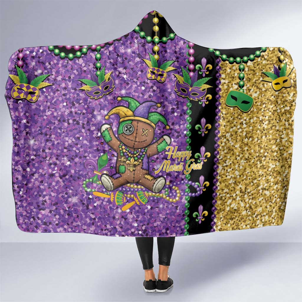 Voodoo Doll Mardi Gras Hooded Blanket Throw Me Something Mister Glitter Effect